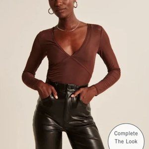 NWT Abercrombie & Fitch long sleeve black v-neck stretchy mesh top